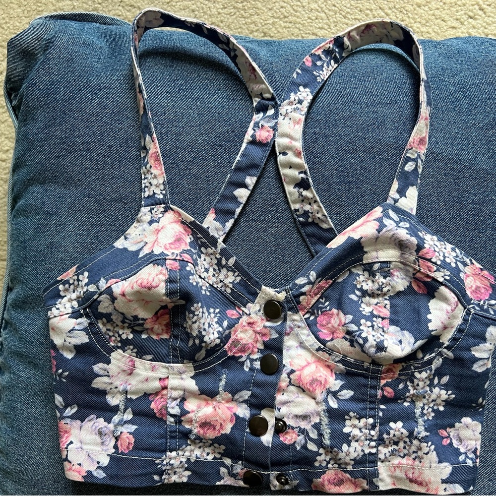 Denim & floral crop top